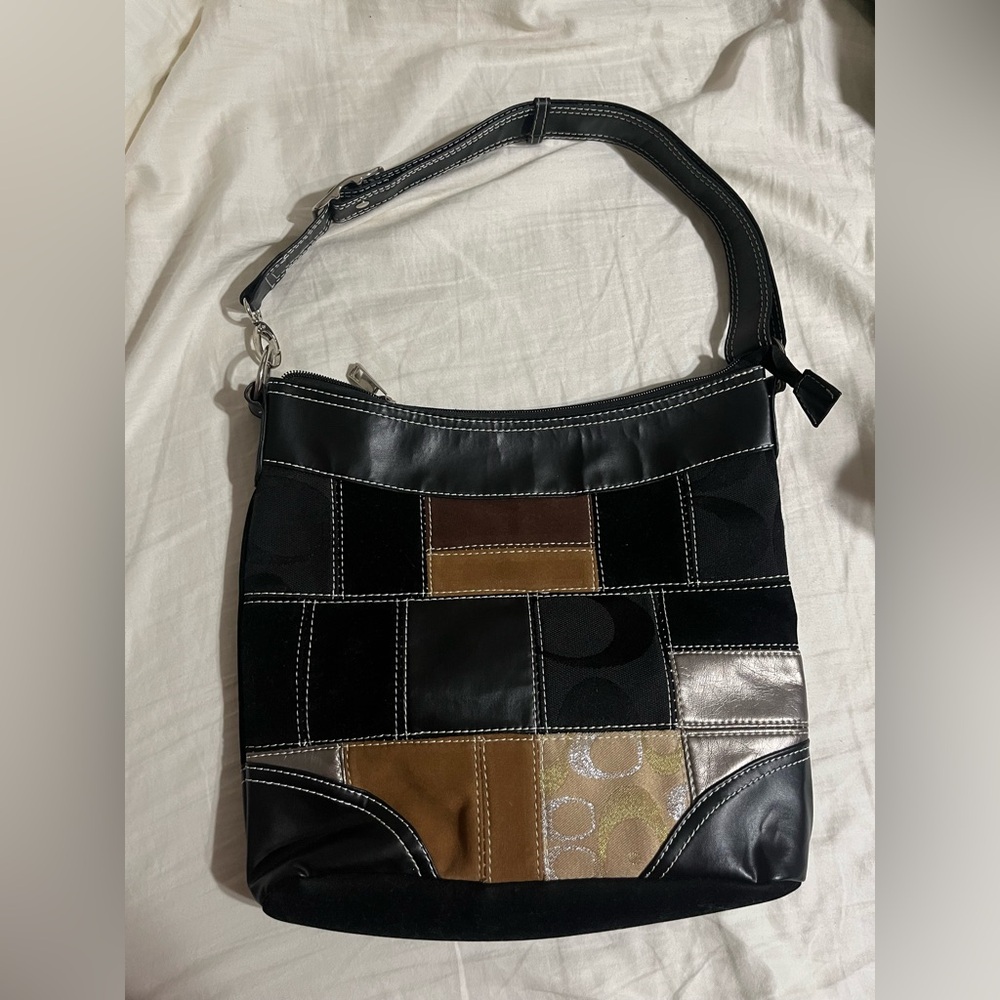 Patchwork Black and Brown Shoulder Bag